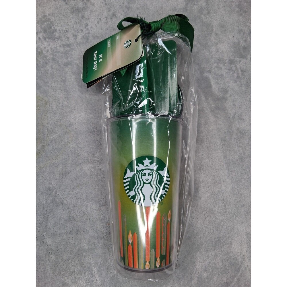 NEW 2021 16 oz STARBUCKS Birthday Candle Acrylic Cold Cup Mug With Straw Lid